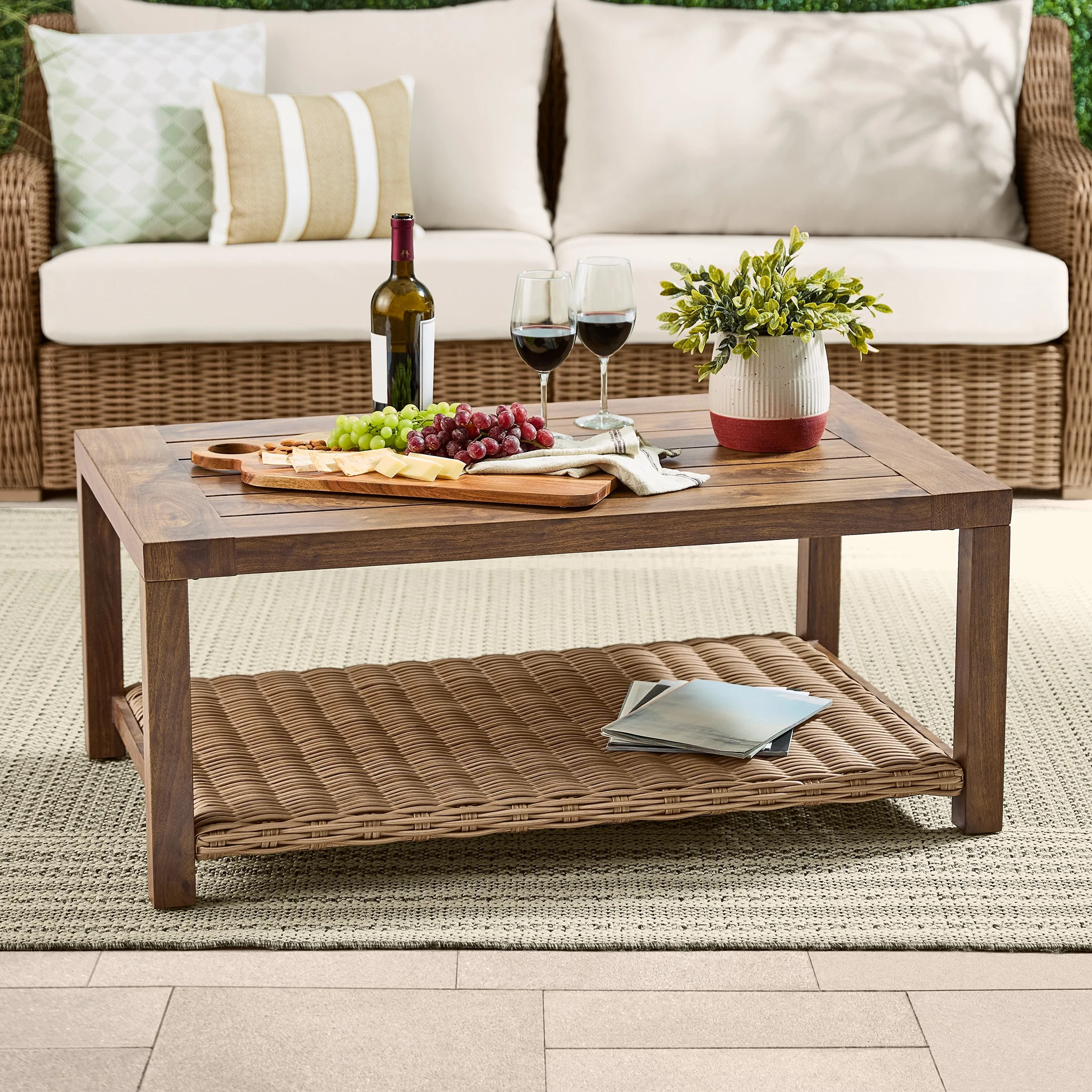 Better Homes & Gardens Bellamy Outdoor 1pc Patio Coffee Table, Tan Wicker | Walmart (US)