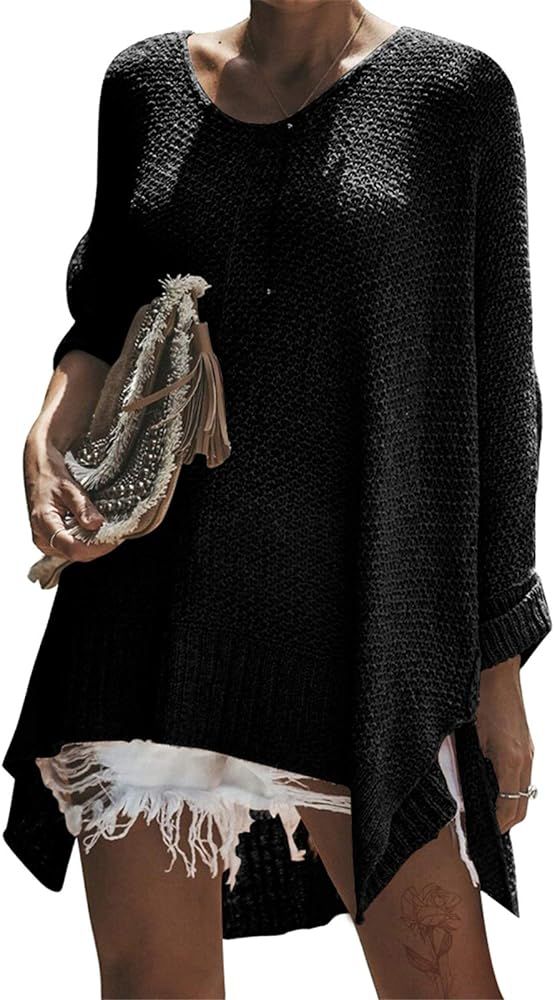 Women's Casual V Neck Loose Oversized Pullover Sweater High Low Knitted Jumper | Amazon (US)