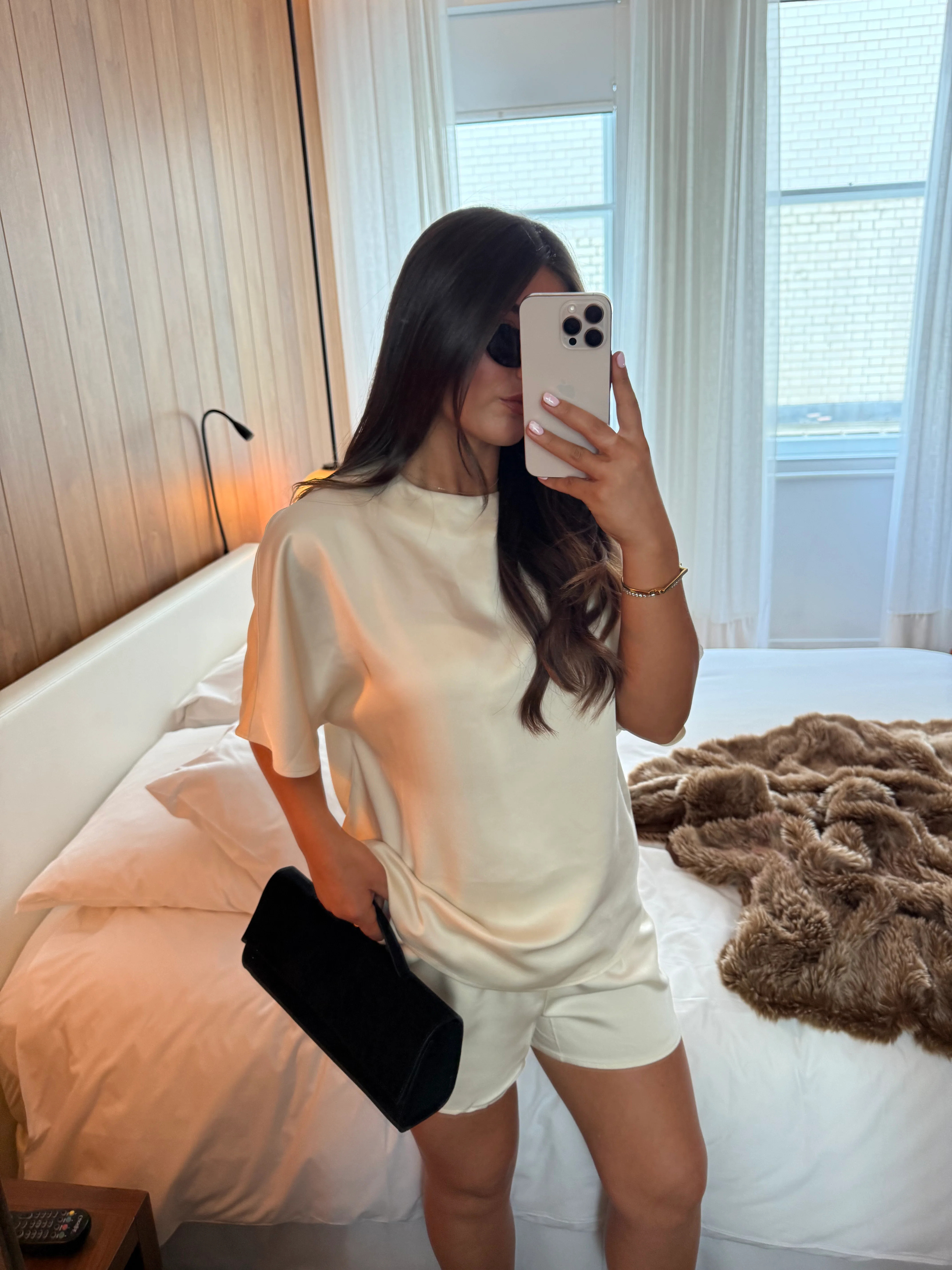 Breya Boxy Satin T-shirt - Oyster | Pretty Lavish (UK)