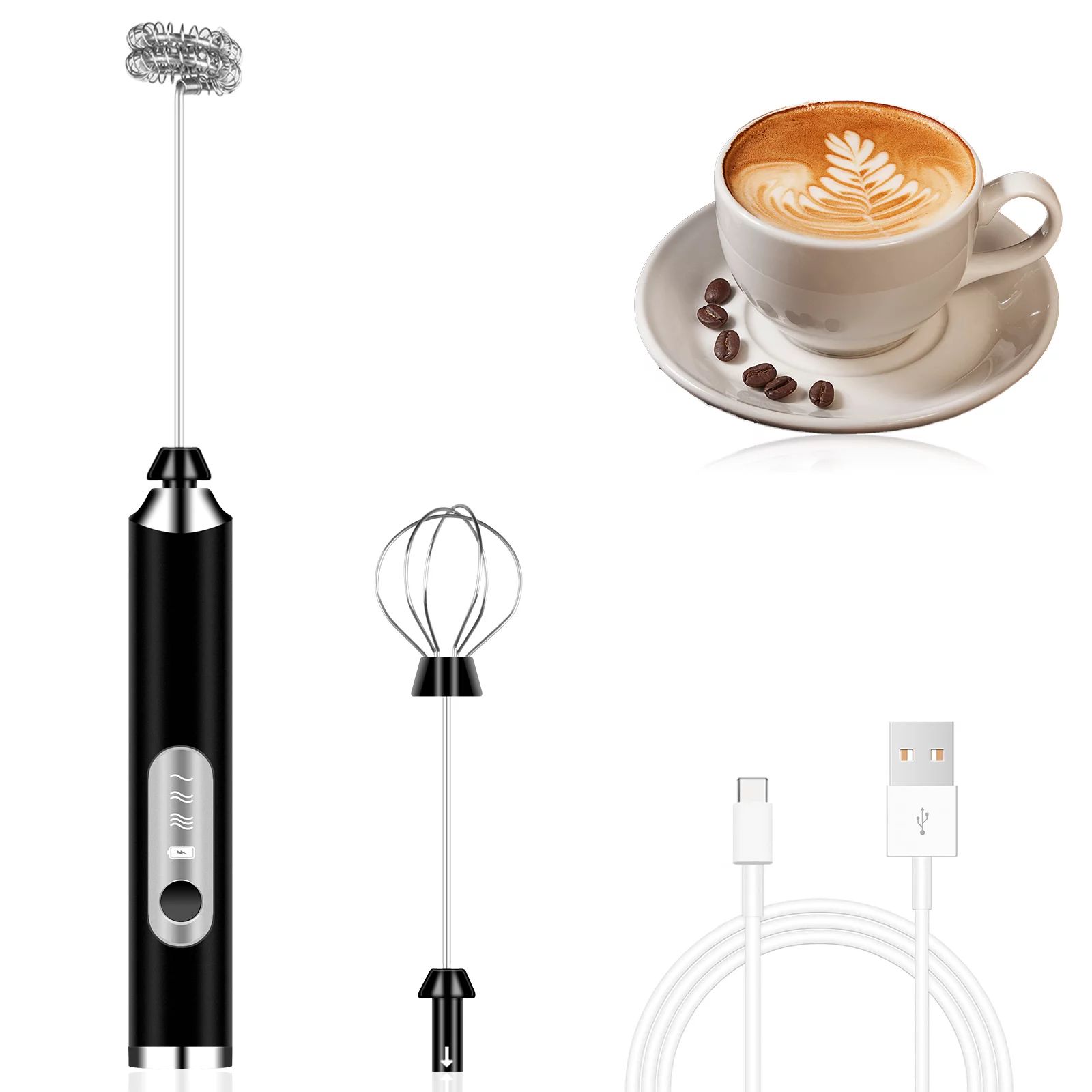 BCOOSS Electric Milk Frother Handheld for Coffee Portable Rechargeable Mixer Foam Maker Black - W... | Walmart (US)