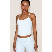 Petite Blue Sculpt Contrast Detail Strappy Gym Top, Blue | PrettyLittleThing UK