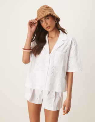 ASOS DESIGN broderie resort shirt in white | ASOS (Global)