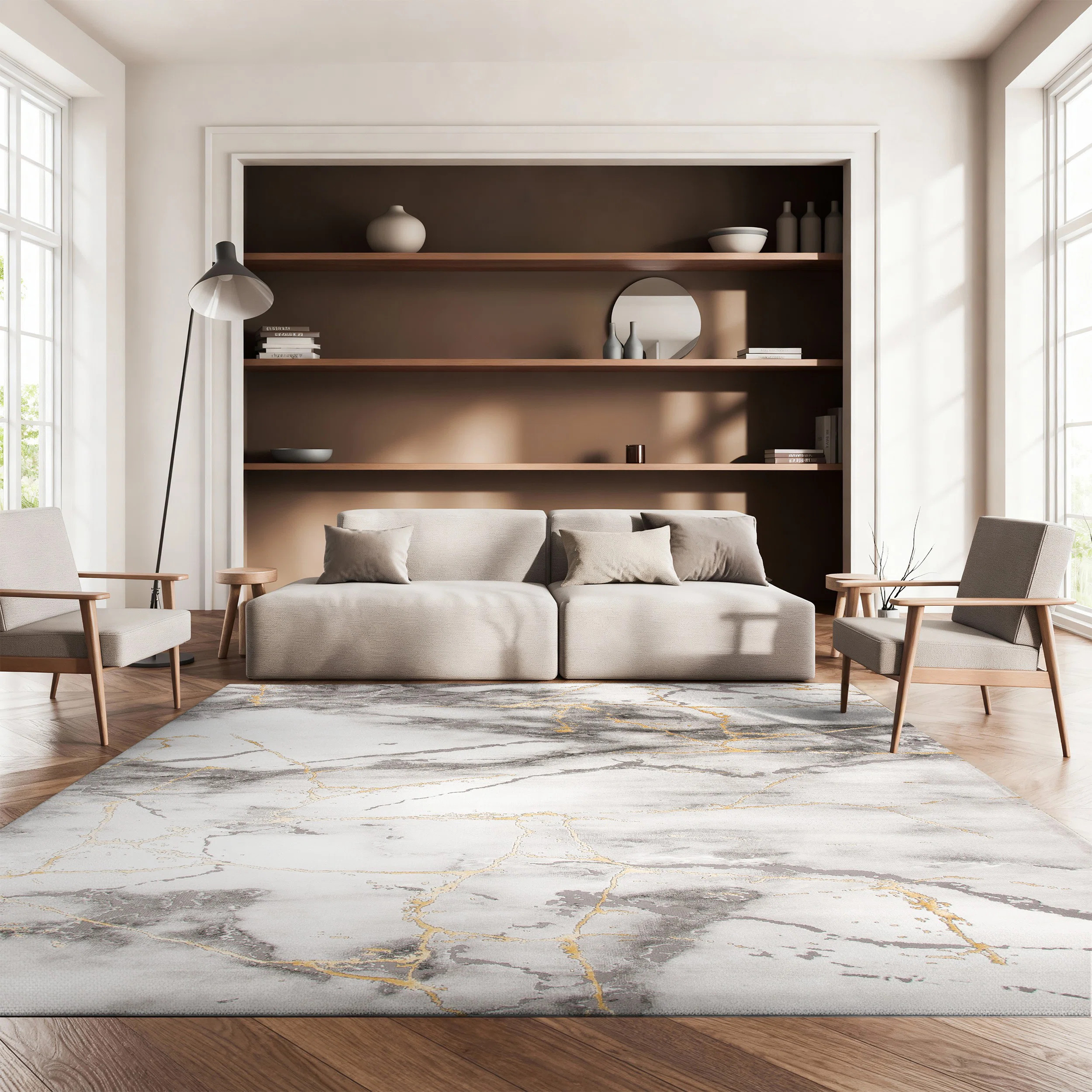 Swindle Abstract Grey/Gold Area Rug | Wayfair North America