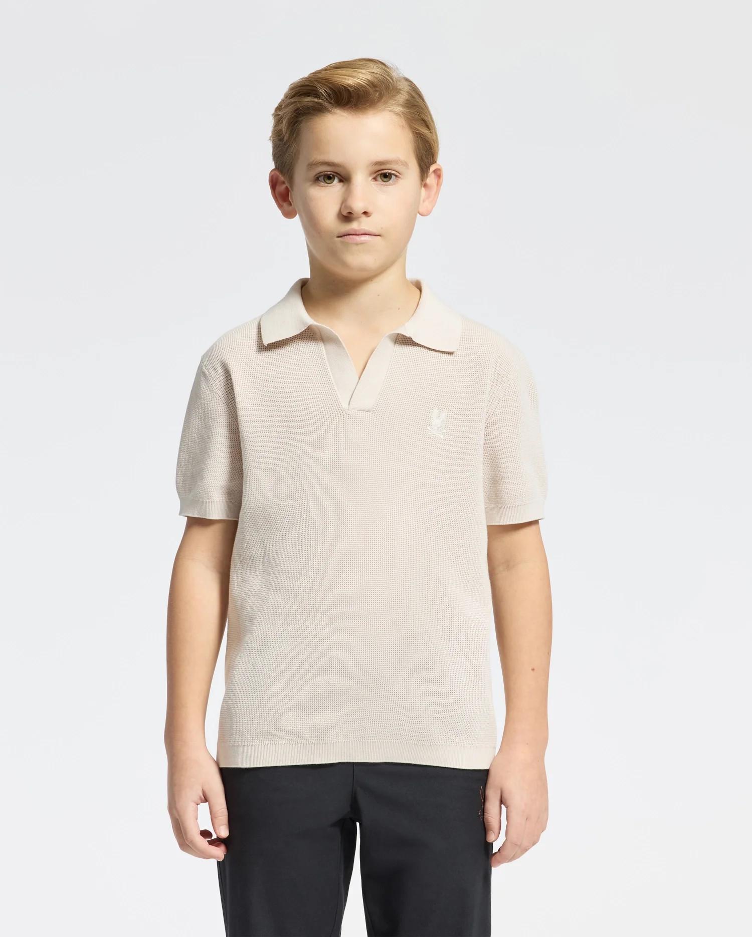 Kids Beige Leeton Johnny Collar Knit Polo | Psycho Bunny | Psycho Bunny
