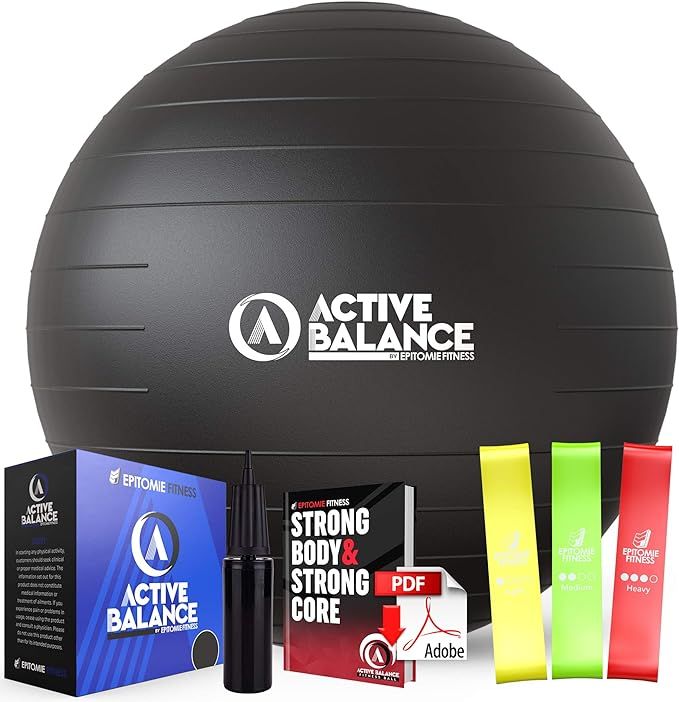 Active Balance Exercise Ball with Resistance Bands & Hand Pump – Premium Balance Ball for Fitne... | Amazon (US)