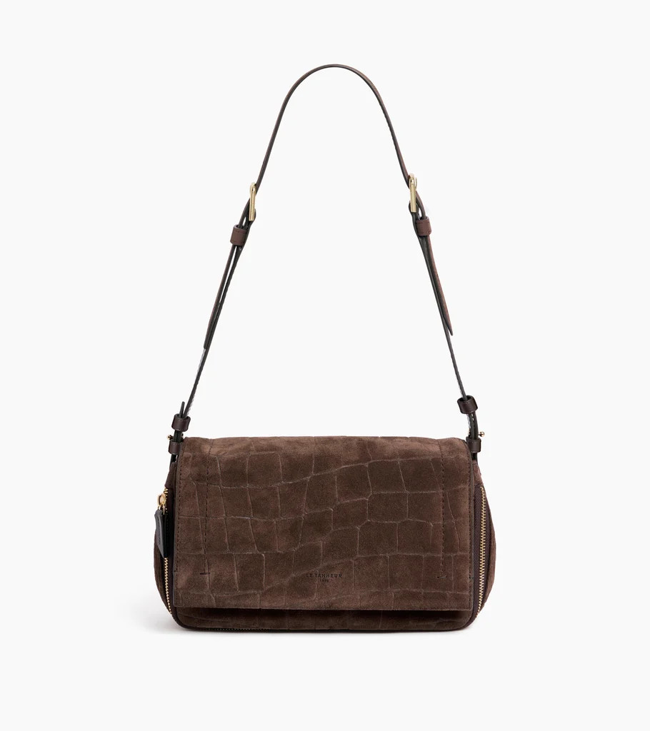 Aurore small crossbody bag in crocodile-embossed split suede leather | Le Tanneur