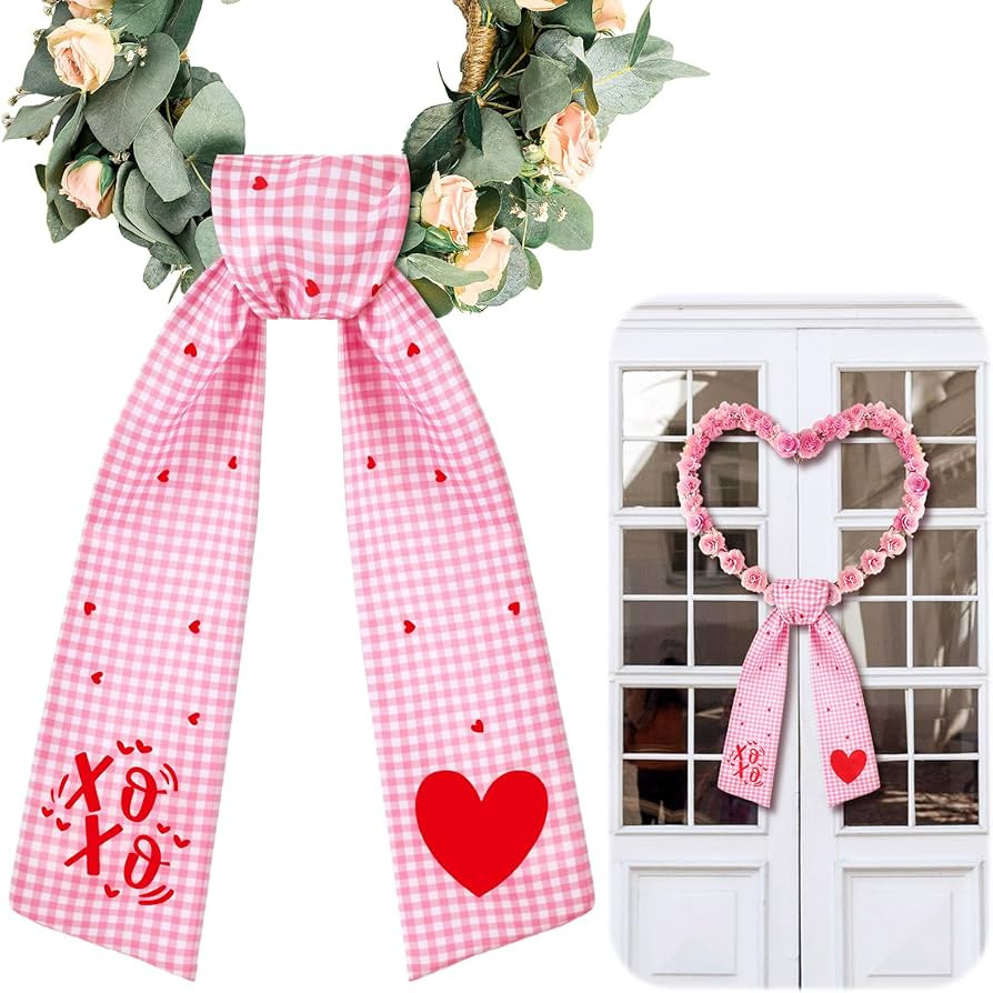 VitalCozy Valentine Wreath Sash for Front Door Wreath Satin Sash for Embroidery Monogram Garland ... | Amazon (US)