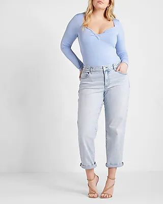 Mid Rise Blue Tinted Boyfriend Jeans | Express