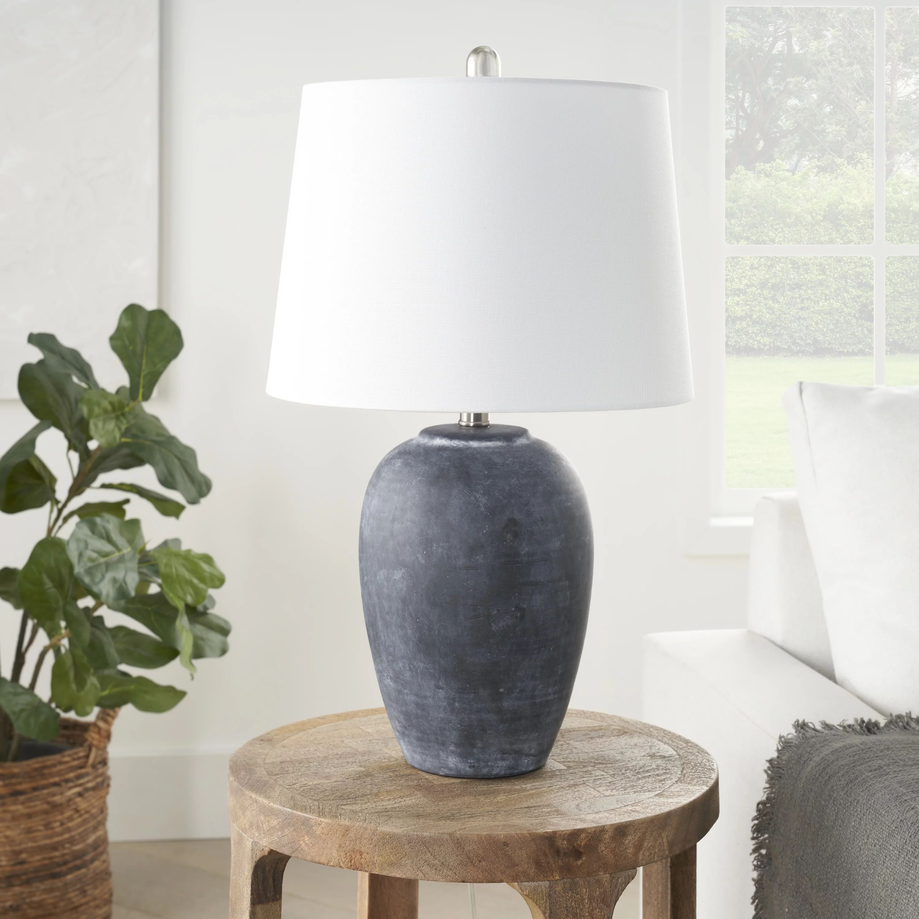 Nourison 23" Black Distressed Ceramic Urn Lamp for Bedroom, Living Room, Dining Room, Office | Walmart (US)