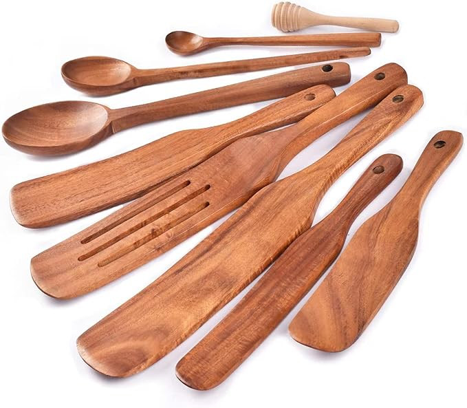 Spurtle Set,Wooden Spurtle Set of 9,Wooden Spoons for Cooking, Natural Teak Wooden Utensils for C... | Amazon (US)