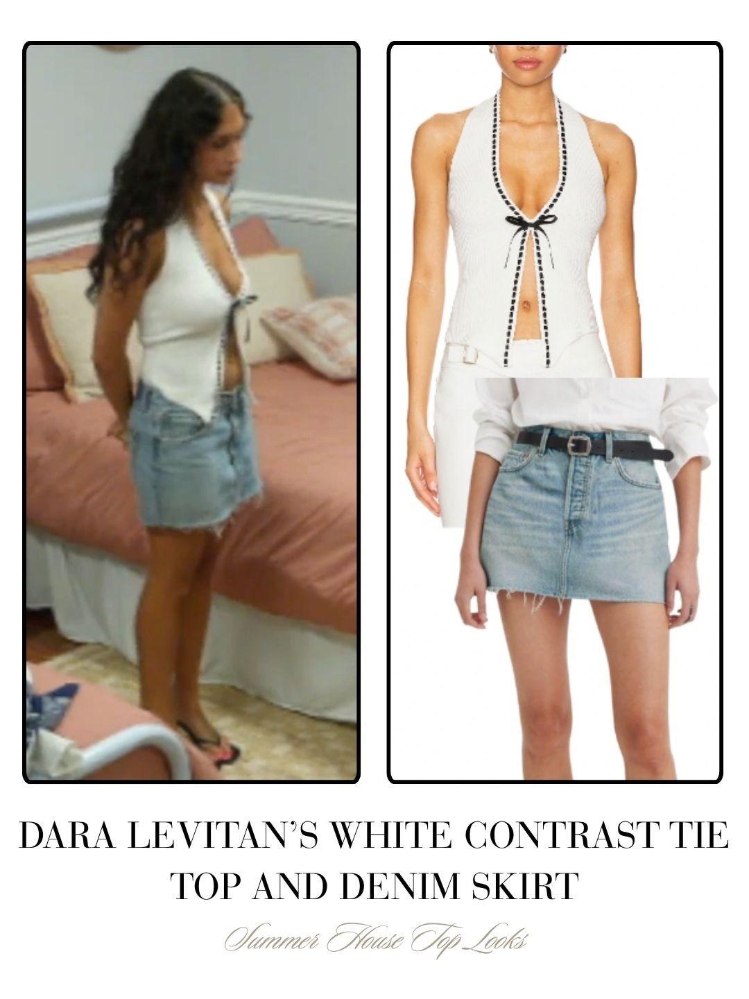 Dara Levitan’s White Contrast Tie Top and Denim Skirt