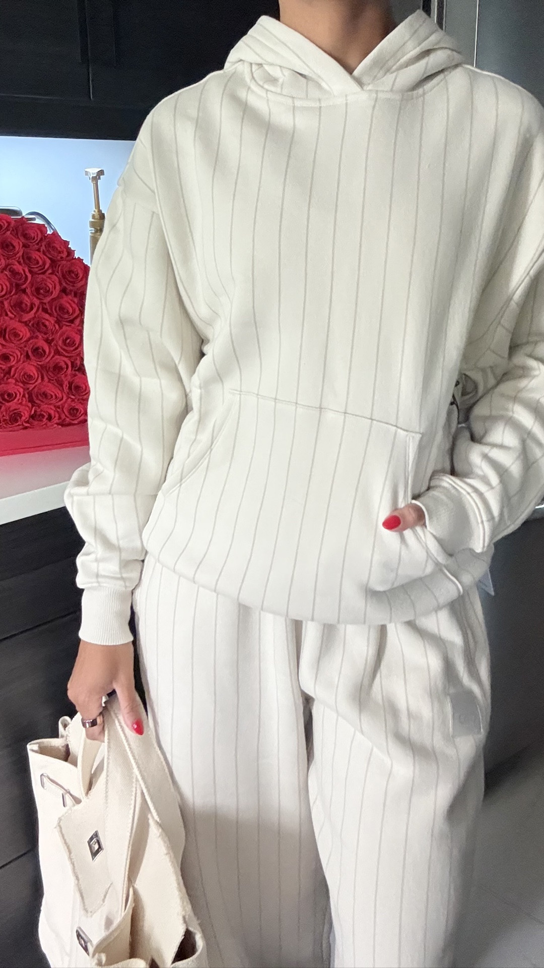 the most perfect travel set from @Alo Yoga ! pinstripe hoodie & sweatpant in bone ! 🤍 

athleisure, lounge, Pilates, petite.

#LTKootd #LTKPetite #LTKTravel
