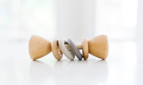 Colorblock Classic Wooden Rattle SAND Baby Rattle Wooden Rattle Baby Shower Gift Wooden Toy Baby ... | Etsy (US)