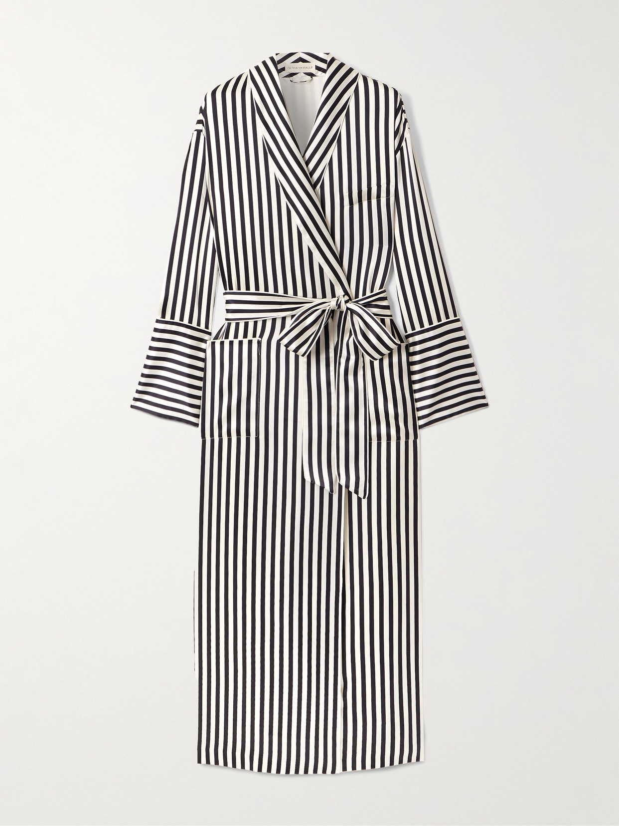 Olivia von Halle - Nika Belted Striped Silk-satin Robe - Black | NET-A-PORTER (UK & EU)