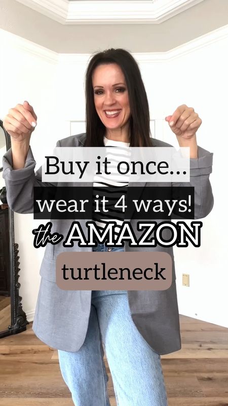 Buy it once, wear it four ways - the Amazon turtleneck!

Sizing:
Turtleneck-SIZE UP to get the oversized look. I did Large but would do XL next time
Look 1:
Blazer-tts, wearing small
Jeans-fairly TTS, wearing 28
Look 2:
Belt-size up (did M/L)
Pants-I size up in Abercrombie, did 28
Look 3:
Jeans-size down in Kut denim. I am in 27
Look 4:
Blazer-oversized, I am in a small
Joggers-snug but stretchy, wearing medium

Travel look | outfit | Amazon fashion | Lululemon dupe | new balance 327 | wool dad blazer | chunky turtleneck | date night | workwear 



#LTKworkwear #LTKunder100 #LTKunder50