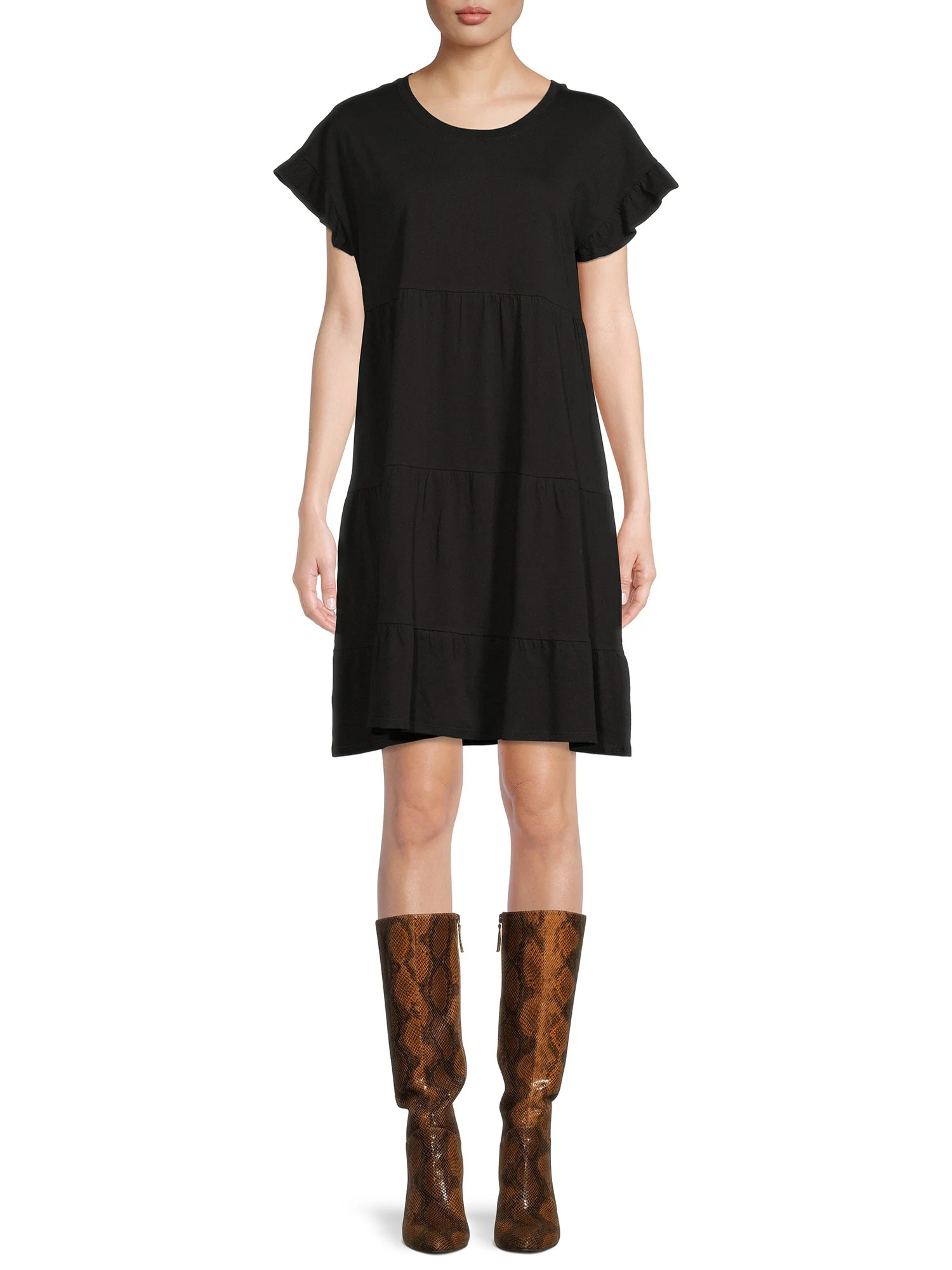 Time and Tru Women's Flutter Sleeve Knit Maxi Dress | Walmart (US)