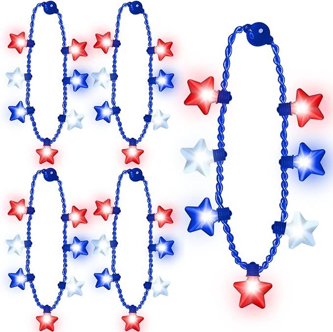 5 Pack 4th of July Party Accessories LED Necklaces with 6 Different Modes Red White and Blue Amer... | Amazon (US)