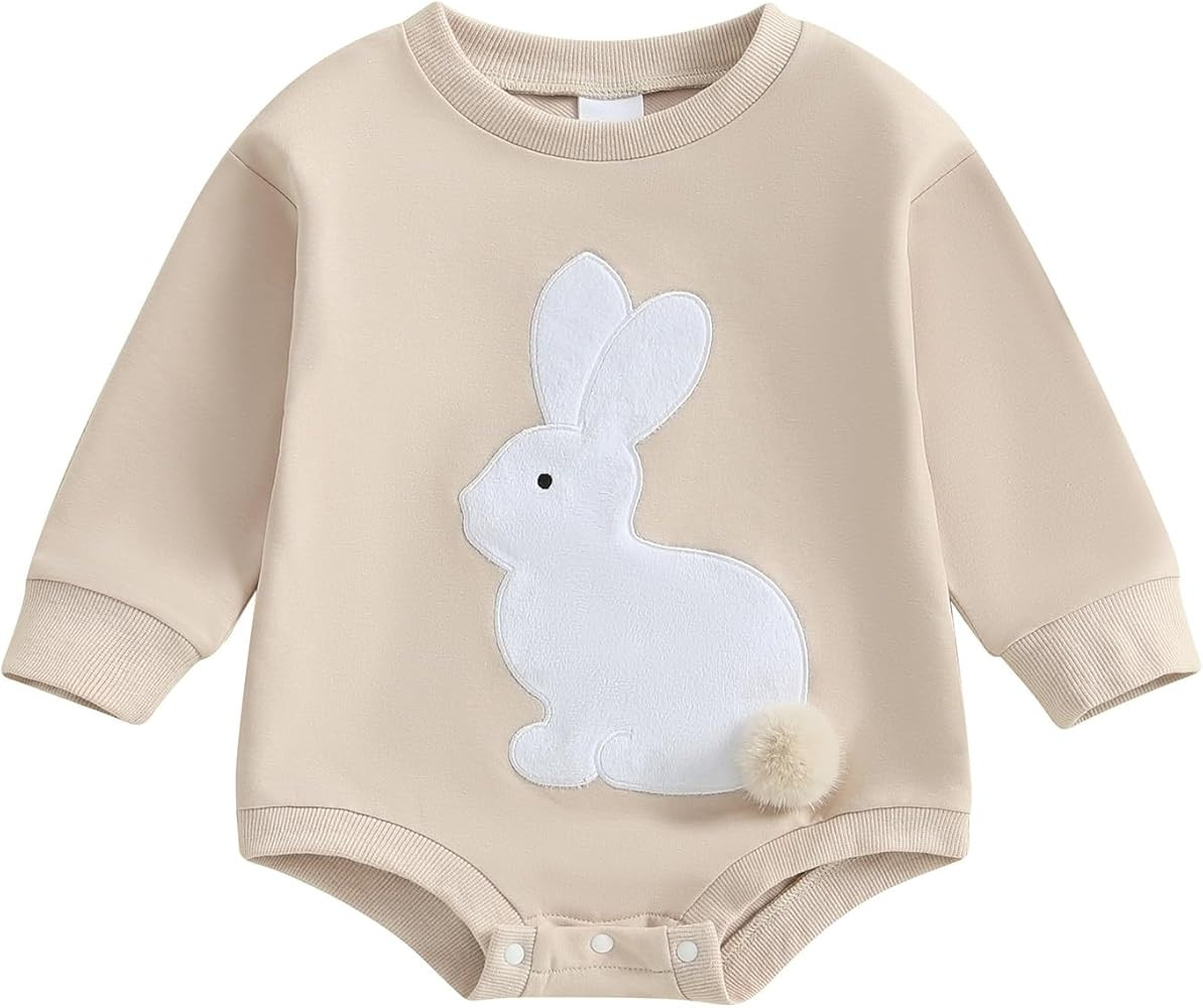Infant Baby Girl Boy Easter Clothes Bunny Baby Romper Sweater Toddler Spring Outfits Sweatshirt | Amazon (US)