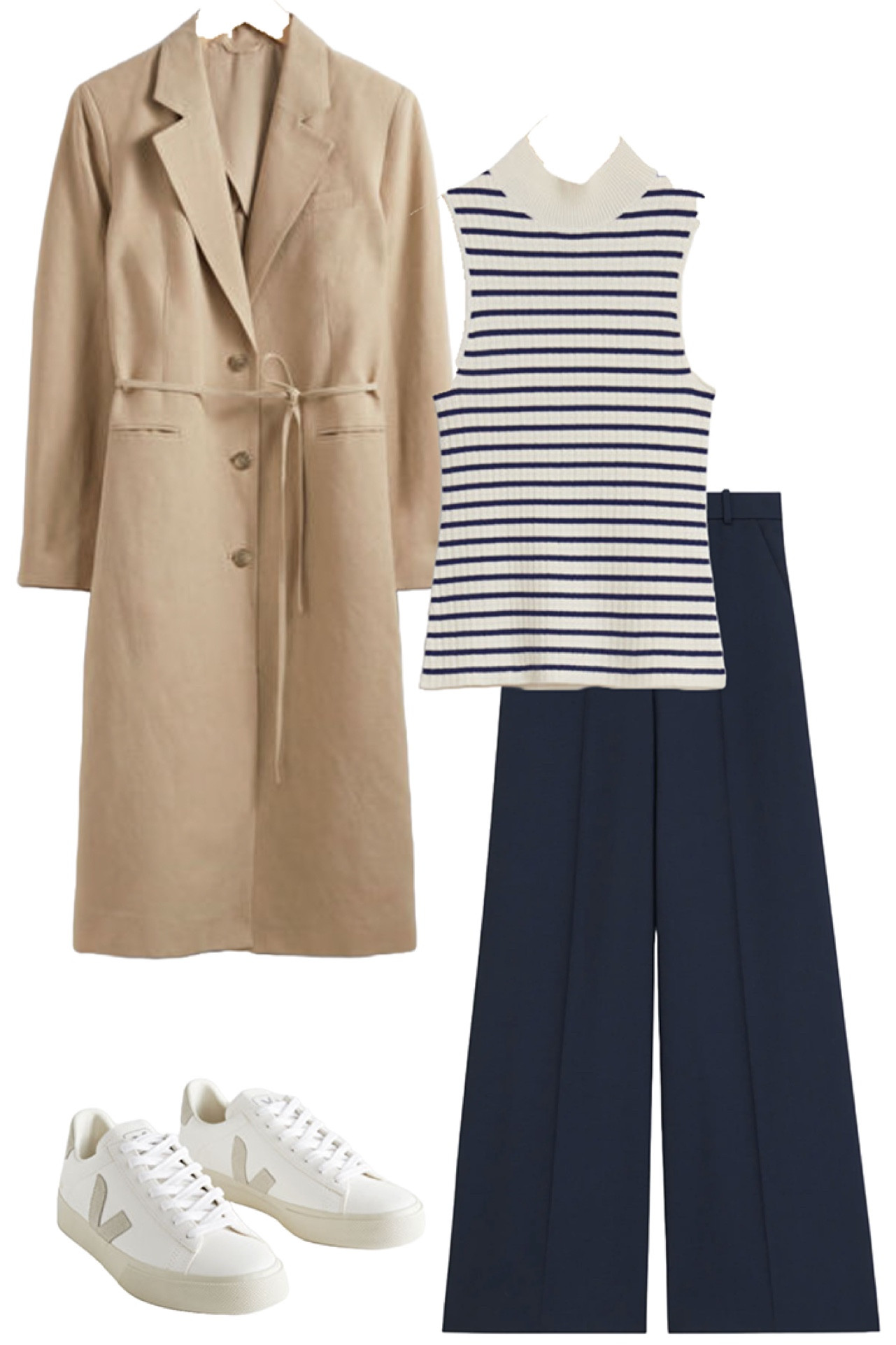 European inspired capsule wardrobe. #trench #trenchcoat #widelegtrousers #stripedtop #bretonstripe 

#LTKover40 #LTKeurope #LTKstyletip