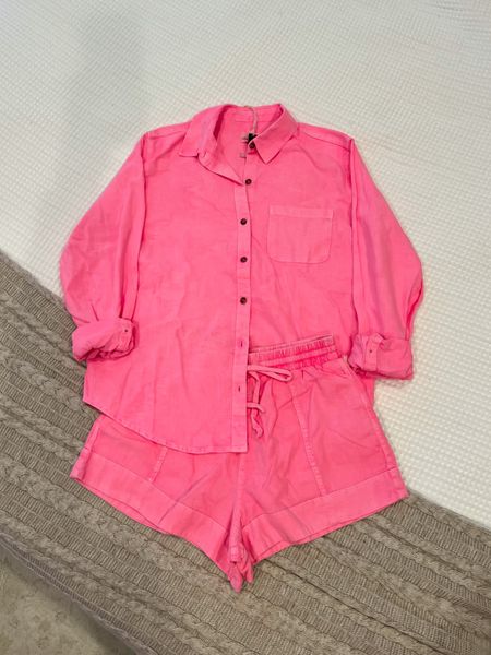 Neon pink long sleeve relaxed fit shirt (SM) / neon pink pull on linen shorts (XS) / casual set / target spring 2023 / target finds 

#LTKFind #LTKstyletip #LTKunder50