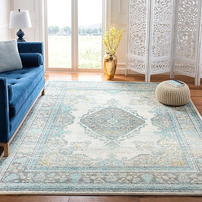 SAFAVIEH Evoke Collection 9' x 12' Grey/Blue EVK250F Oriental Medallion Distressed Non-Shedding L... | Amazon (US)