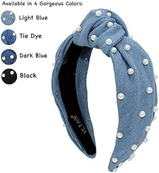 YETASI Blue Headband is Trendy. Knotted Headband for Women is a Comfy Denim Pearl Headbands for W... | Amazon (US)