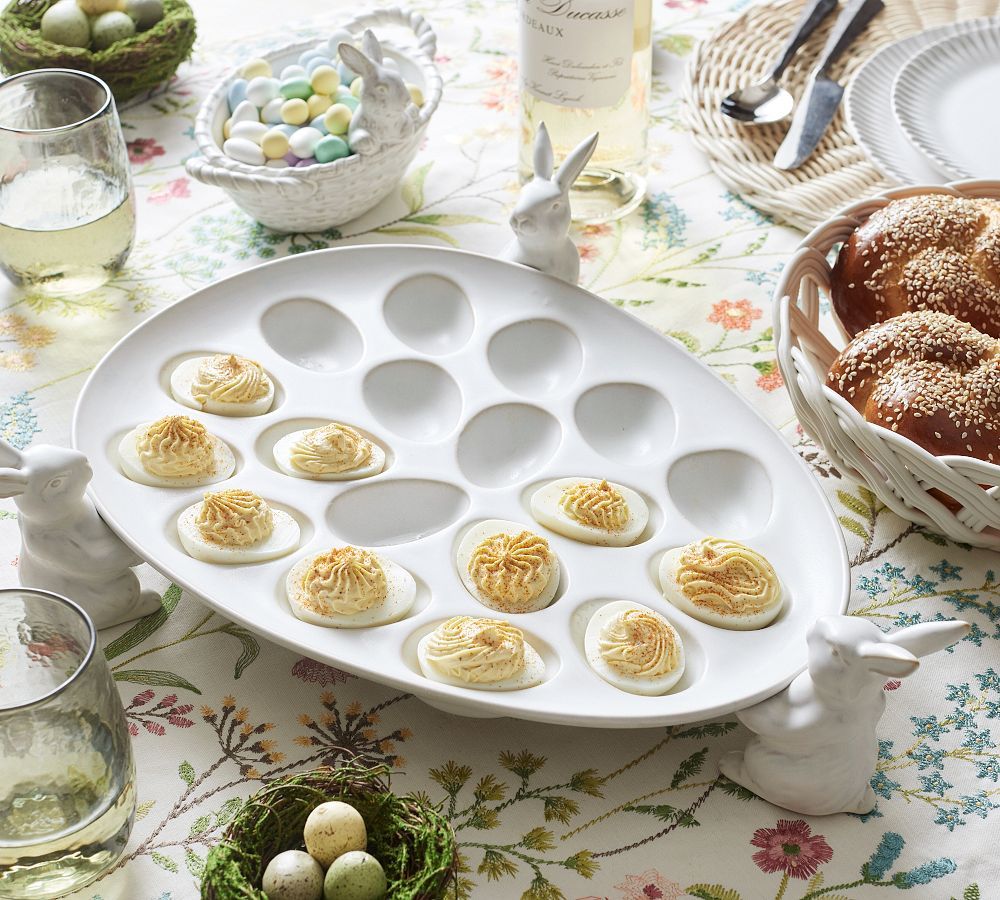 Rustic Bunny Handcrafted Stoneware Deviled Egg Platter | Pottery Barn (US)