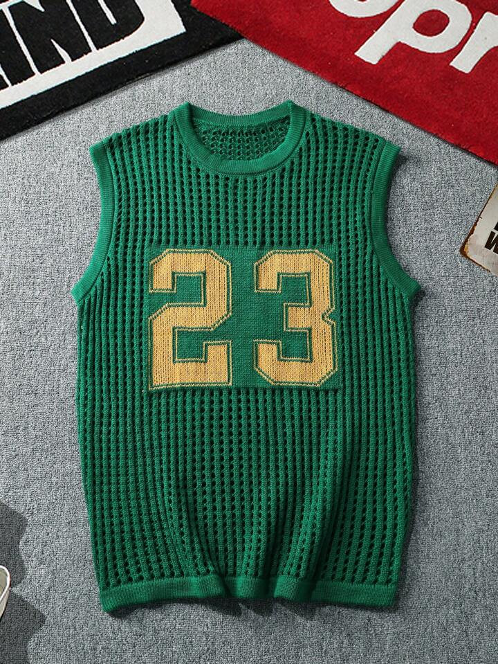 Manfinity Hypemode Men's Summer Casual Hollow-Out Numeric Pattern Knitted Vest Back To School Jer... | SHEIN