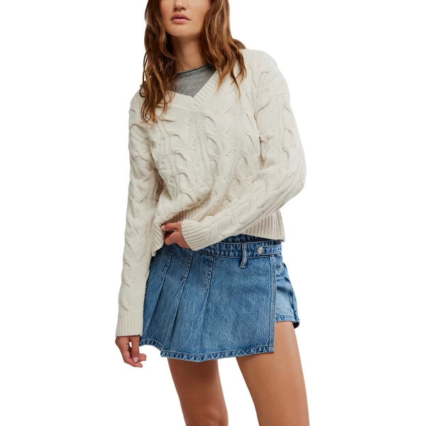Women's Free People Pullover Sweater Washed Cable Knit XSmall Optic White | Scheels Sports