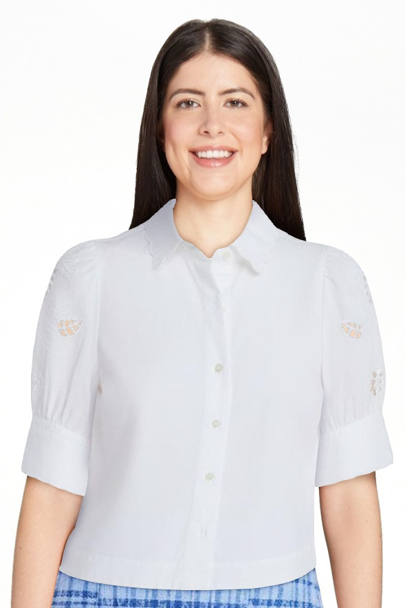 Free Assembly Women's and Women's Plus Cotton Eyelet Button Front Shirt with Short Sleeves, Sizes... | Walmart (US)