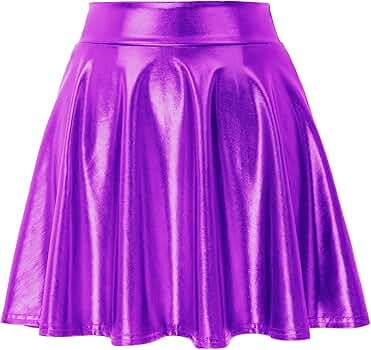 Kate Kasin Women's Shiny Metallic Skater Skirt Fashion Flared Mini Skirt | Amazon (US)
