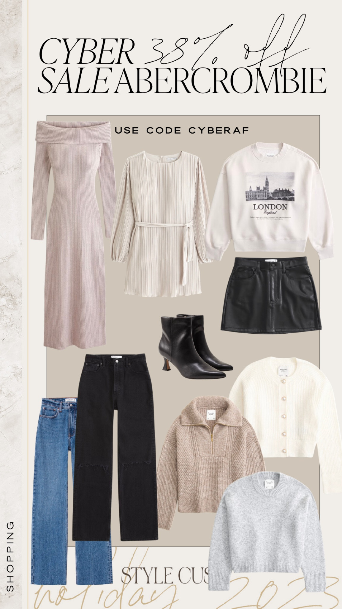 25% off Abercrombie’s entire site + 15% extra with code CYBERAF

Cyber sale, fall style, winter style, Abercrombie sale, December style 

#LTKCyberWeek #LTKsalealert #LTKstyletip