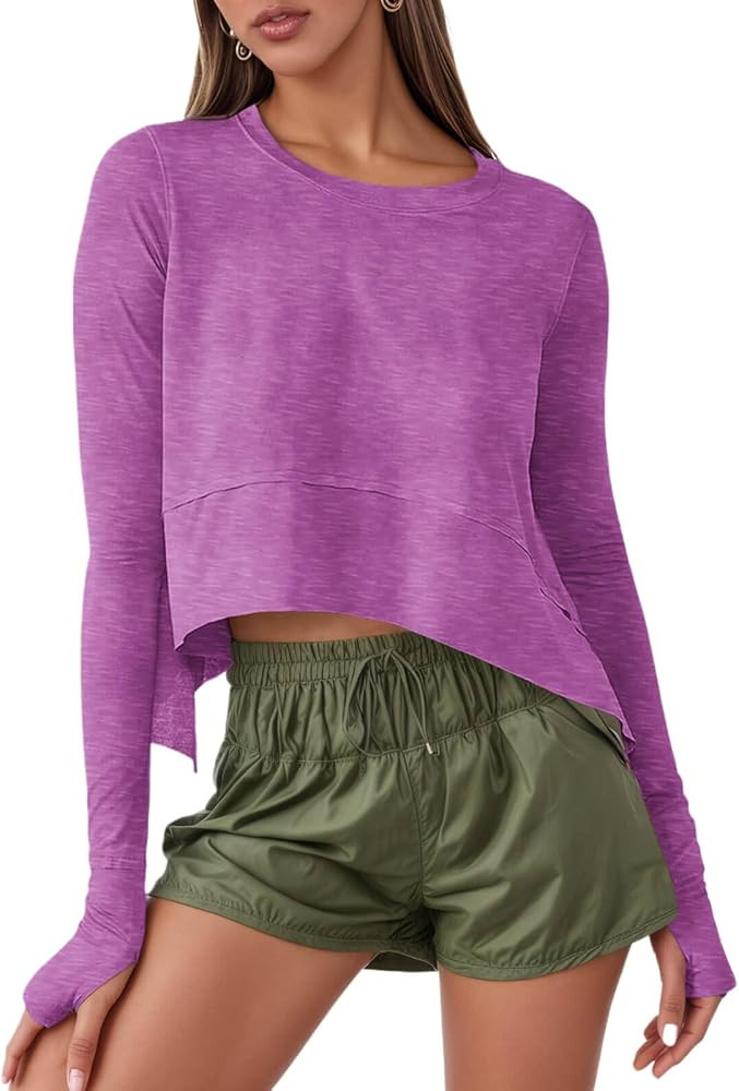 Aurgelmir Womens Long Sleeve Cropped Tops Loose Workout Athletic T-Shirts Flowy Sweatshirt for Yo... | Amazon (US)