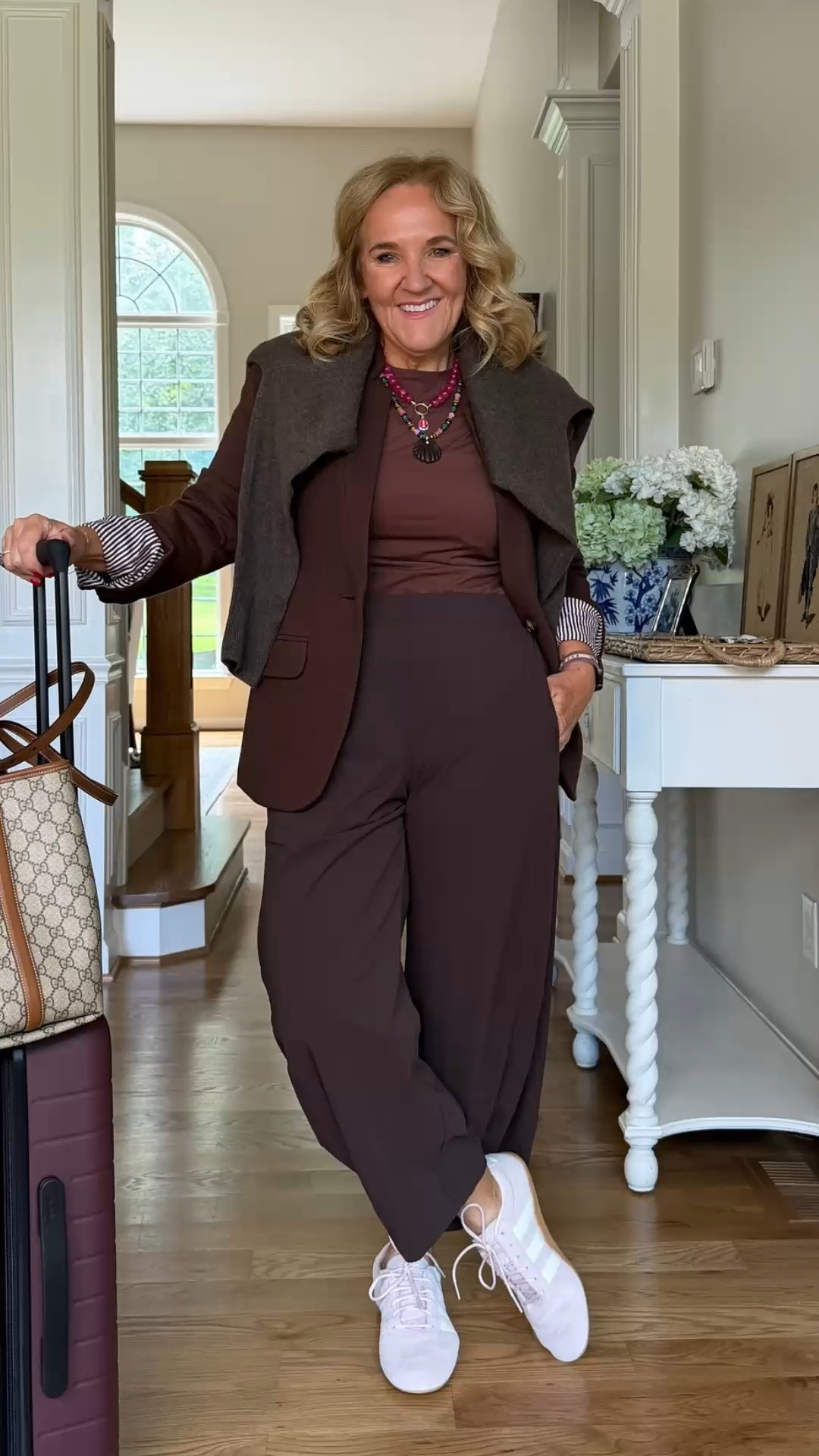I think I’ve found my travel uniform. The brown layers feel pulled together, but with sneakers and a comfortable pair of pants, I can actually walk around all day.

#LTKgrwm #LTKdayinmylife #LTKootd