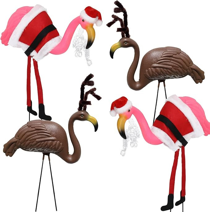 GiftExpress 4-Pack Large Flamingo for Christmas Lawn Ornaments, Pink Flamingo in Santa Costume an... | Amazon (US)