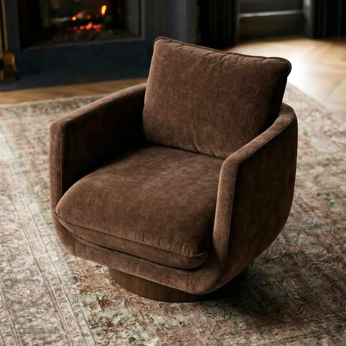 Carla 360 Degree Chenille Velvet Swivel Lounge Chair With Walnut Base | Wayfair North America