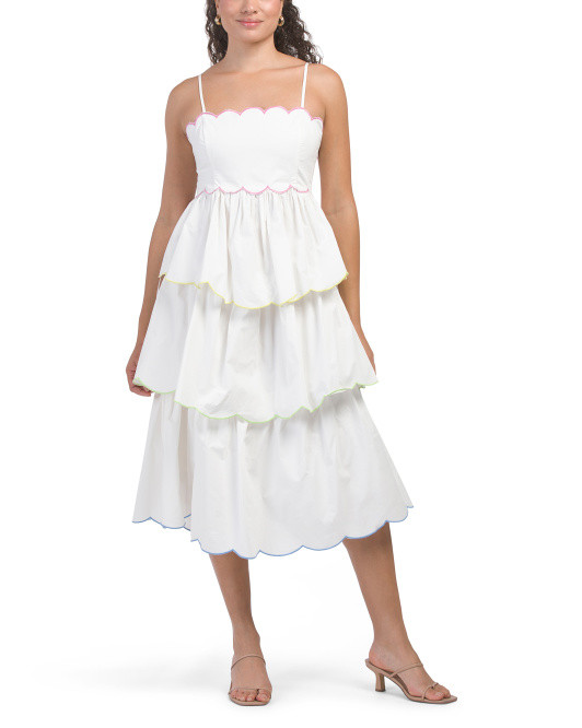 Scalloped Sleeveless Tiered Midi Dress | TJ Maxx