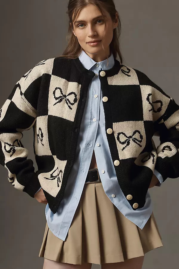 Bow Check Cardigan Sweater | Anthropologie (US)