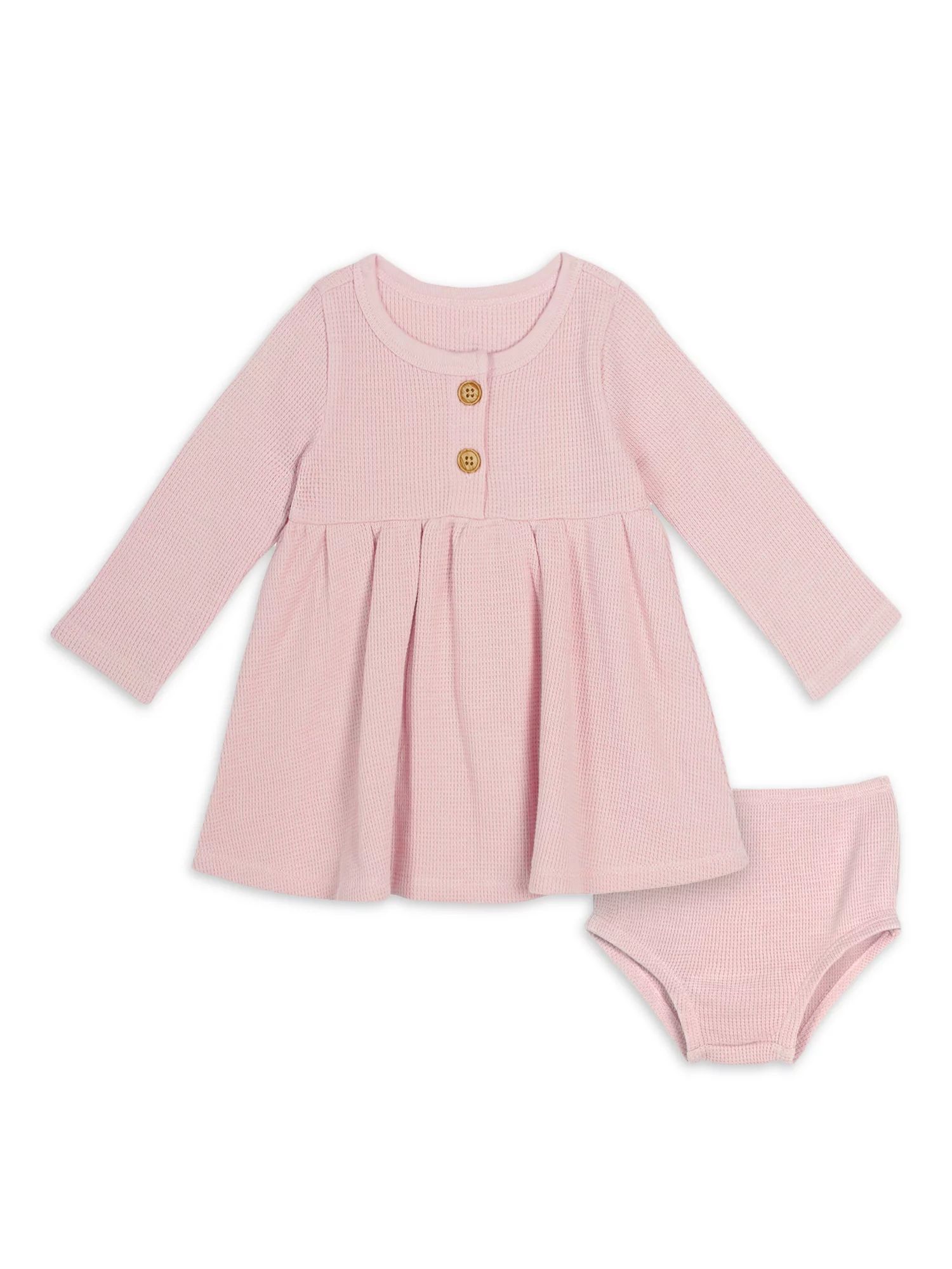Modern Moments by Gerber Baby Girl Waffle Long Sleeve Dress & Diaper Cover Outfit Set, 2 Piece, S... | Walmart (US)