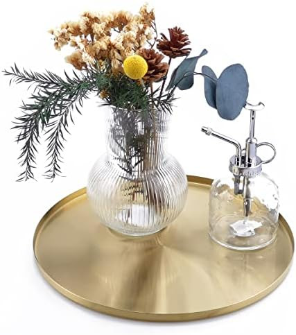 FREELOVE Round Gold Serving Platter, Metal Decorative Tray for Perfume Jewelry Comestic Coffee Ch... | Amazon (US)