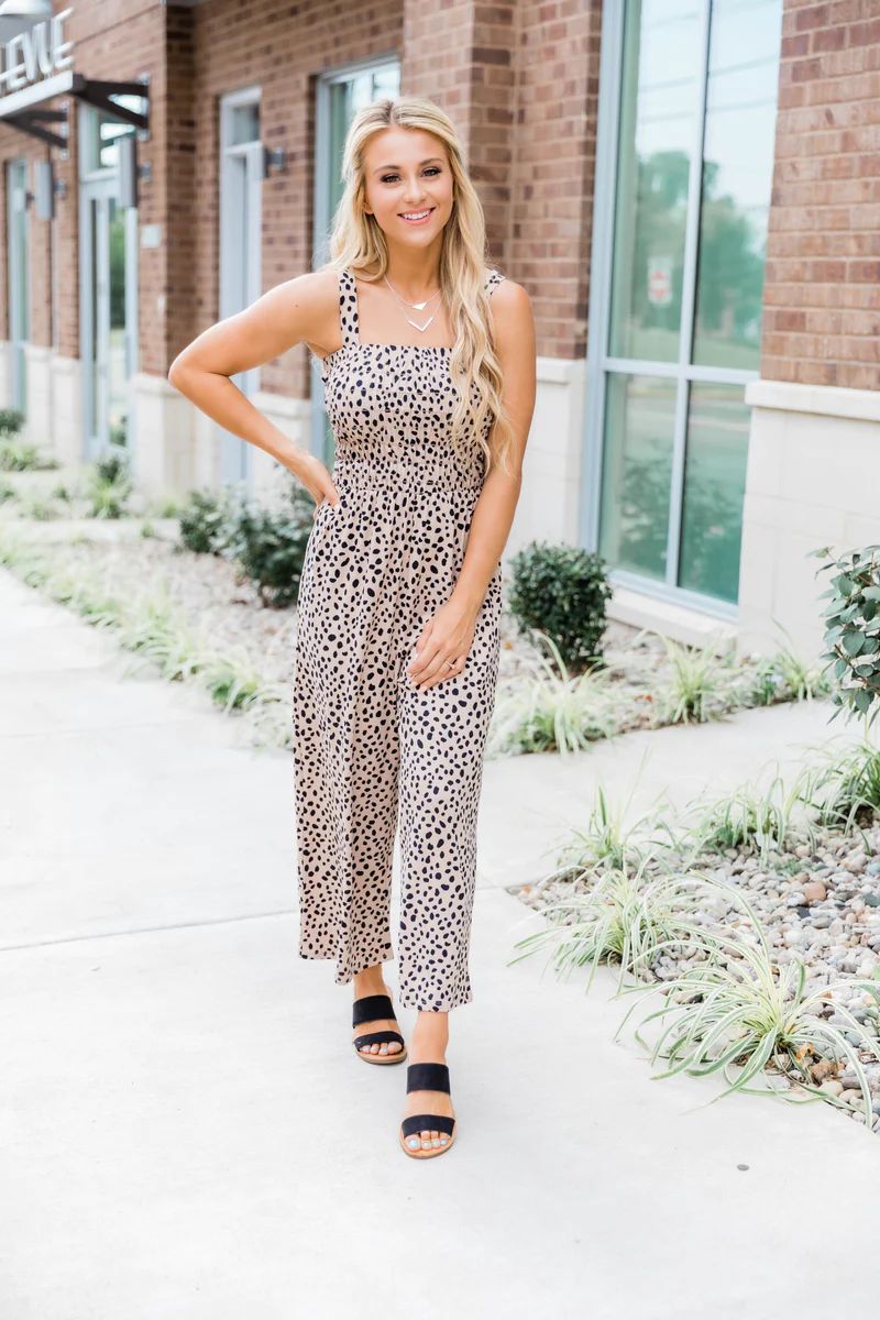 Aim For The Best Animal Print Jumpsuit Taupe | The Pink Lily Boutique