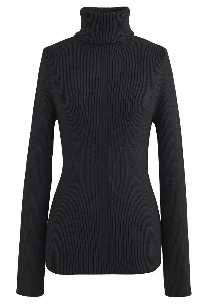 Black Turtleneck Ribbed Knit Sweater | Chicwish