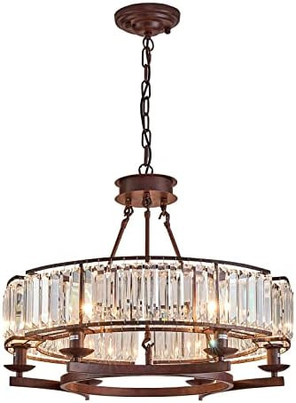 NOXARTE Round Crystal Chandelier Rustic Hanging Pendant Light Fixture for Dining Living Room Farm... | Amazon (US)