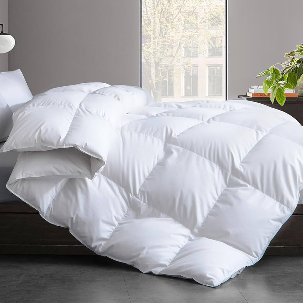 Cosybay Queen Size Feather Down Fiber Comforter - Ultra Fluffy 100% Cotton Duvet Insert, All Season Hotel Luxury Bedding with Corner Tabs, 90"x90" White | Amazon (US)