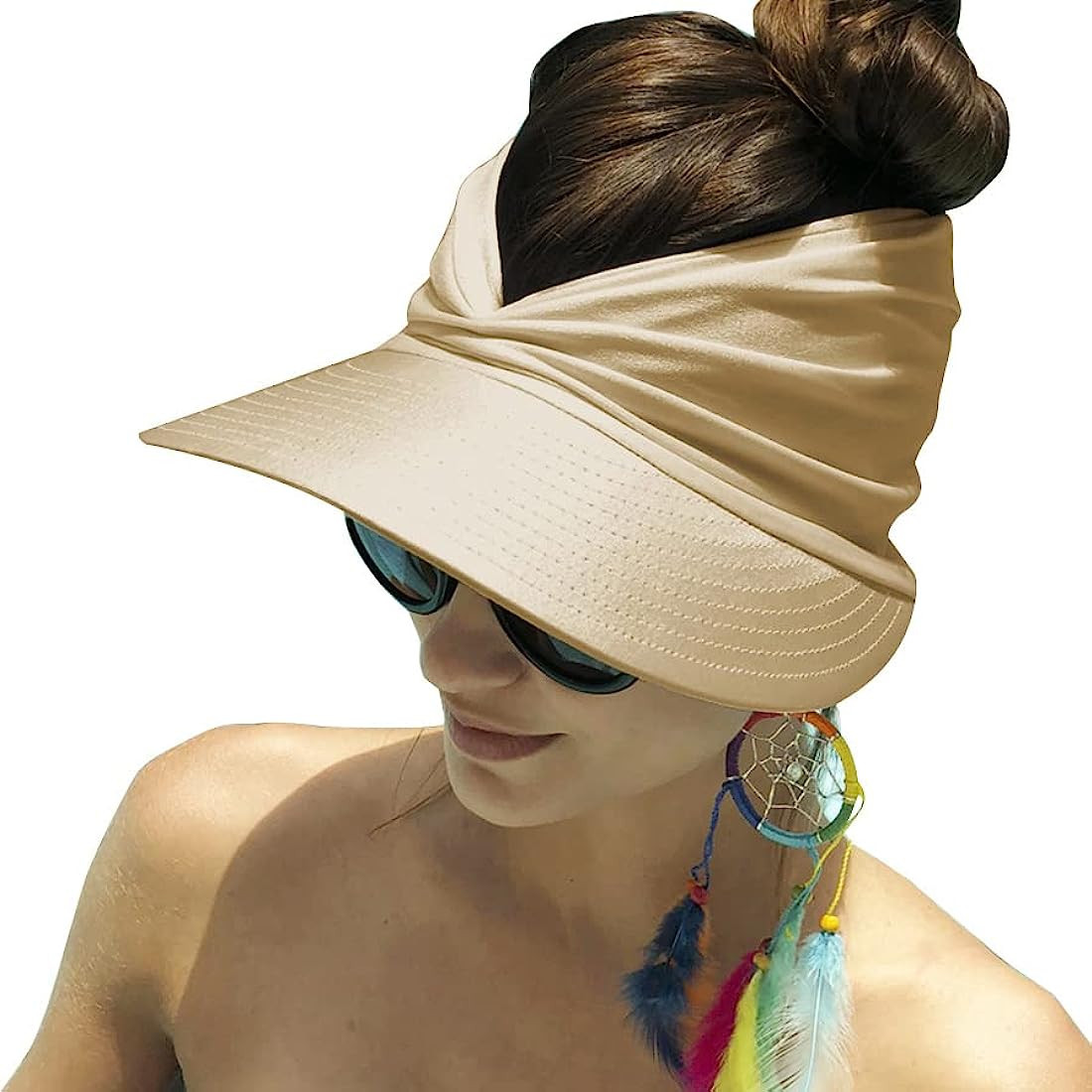 Mukeyo Women Sun Visor Hat Wide Brim Summer UV Protection Visors Packable Ponytail Beach Cap | Amazon (US)