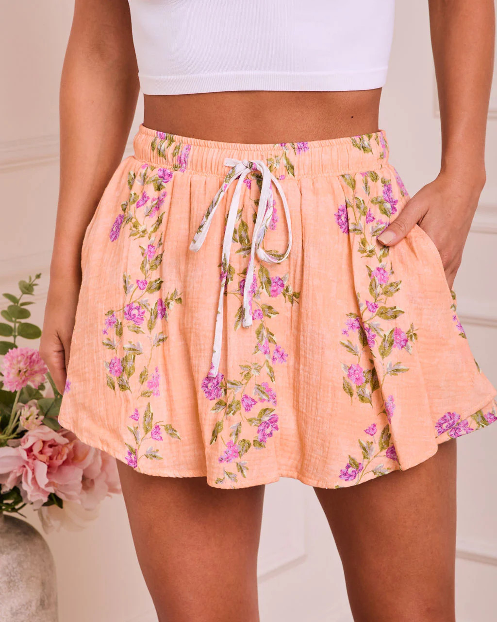 Soft Spoken Letter Floral Drawstring Shorts | VICI