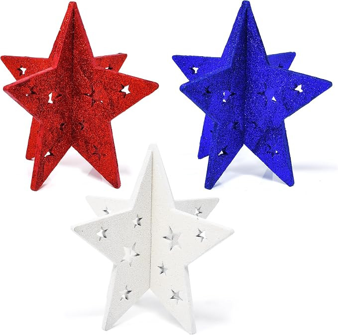 Gift Boutique Patriotic 4th of July 3D Star Decor 3 Pack Red White Blue Glitter Stars Tabletop Ce... | Amazon (US)