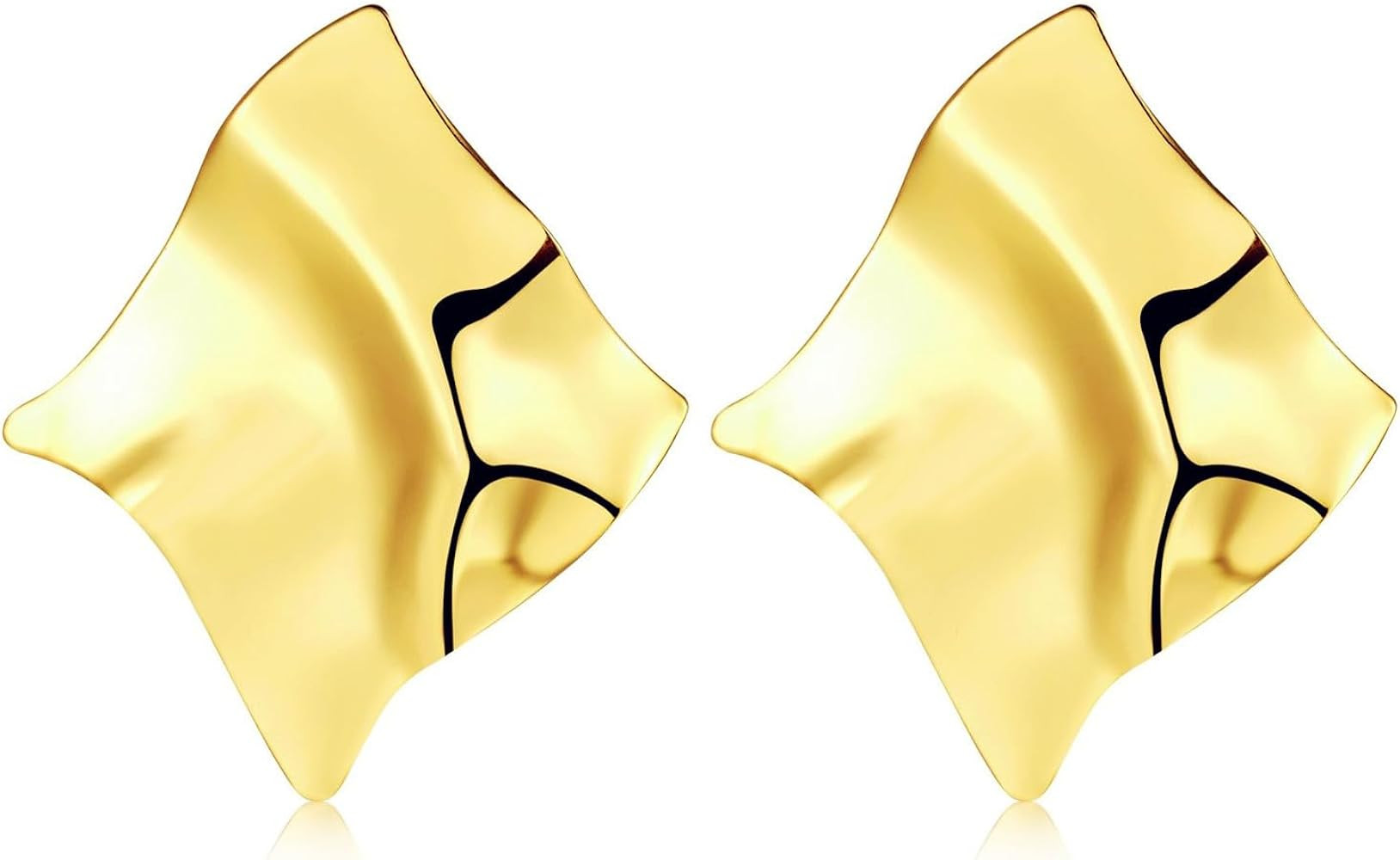 Gold Plated Geometric Crumpled Fold Earrings Boho Vintage Irregular Square Mirror Temperament Ham... | Amazon (US)