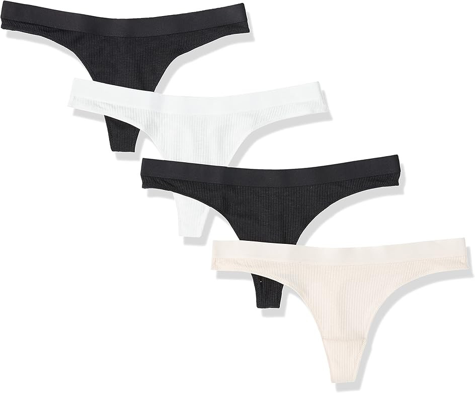 Amazon Essentials Women's Ribbed Thong Underwear, Pack of 4 | Amazon (US)