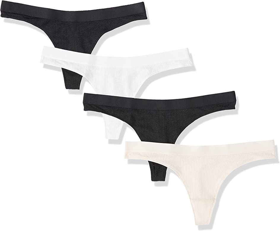 Amazon Essentials Women's Ribbed Thong Underwear, Pack of 4 | Amazon (US)